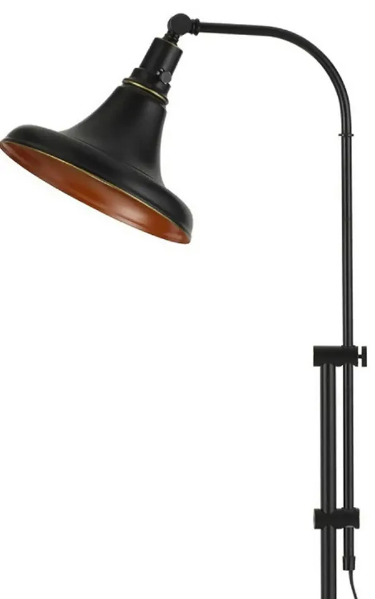 47 Inch Adjustable Metal Floor Lamp and Tapered Shade, Black-Benzara