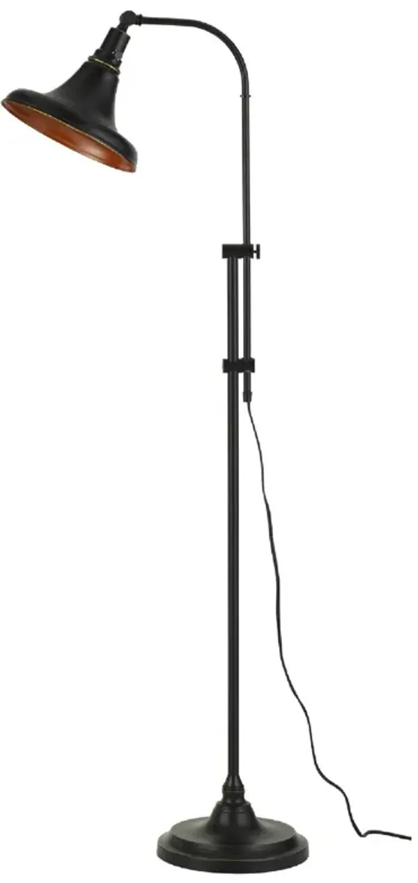 47 Inch Adjustable Metal Floor Lamp and Tapered Shade, Black - Benzara