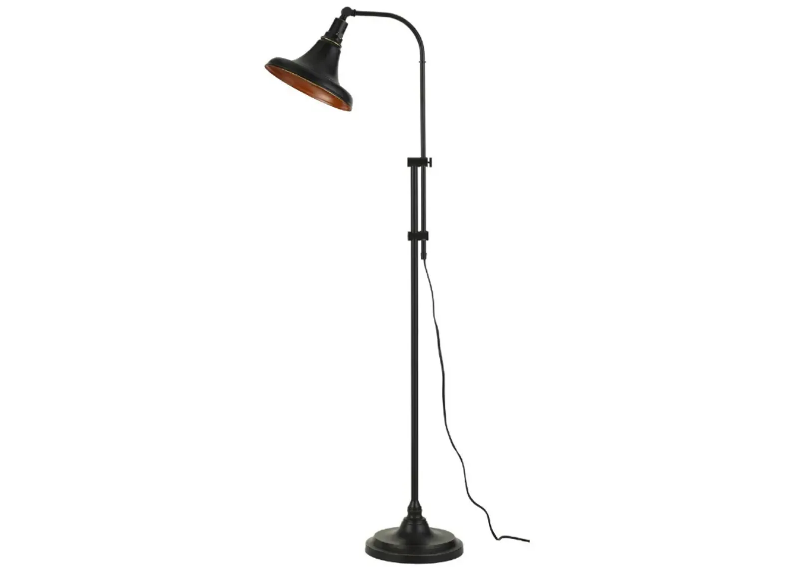 47 Inch Adjustable Metal Floor Lamp and Tapered Shade, Black-Benzara