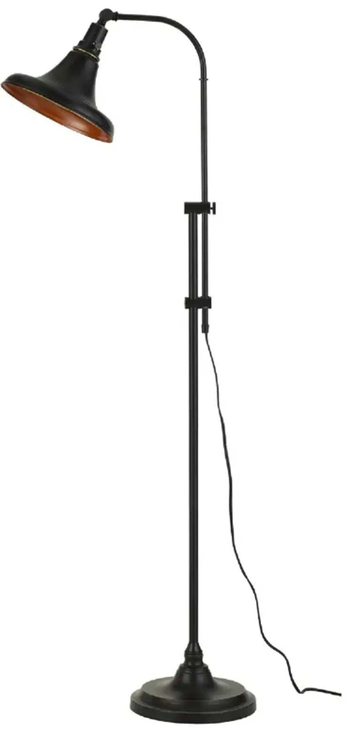 47 Inch Adjustable Metal Floor Lamp and Tapered Shade, Black-Benzara