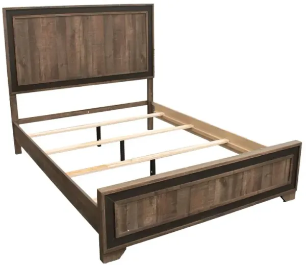 Modern Queen Size Bed w Tall Panel Headboard, Rustic Brown Wood - Benzara