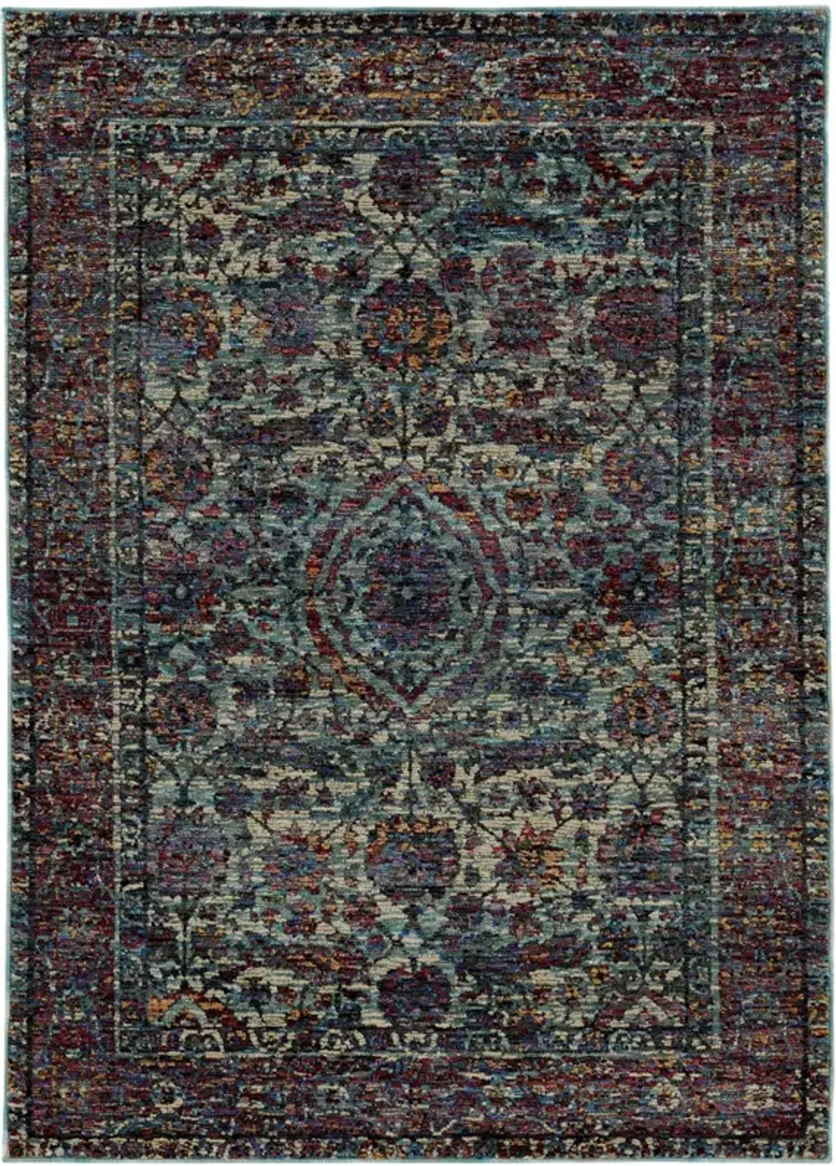 3 X 5 Blue And Purple Oriental Power Loom Stain Resistant Area Rug