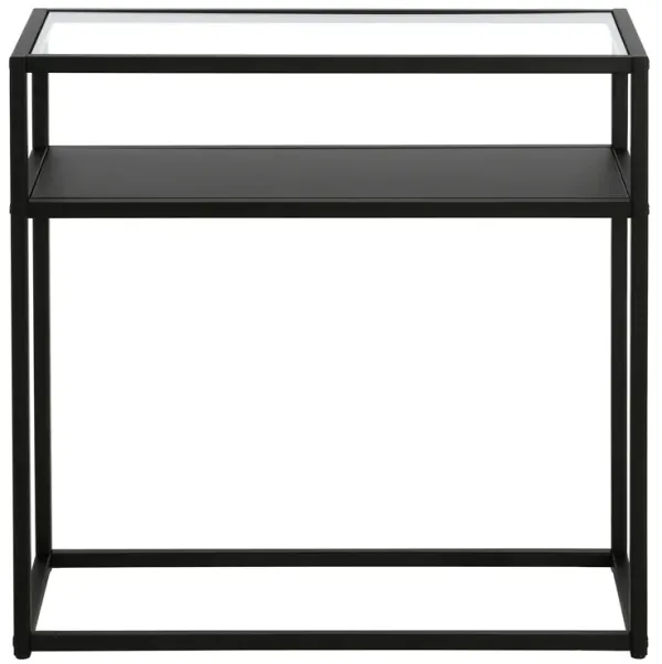 Modern Glass and Steel End Table with Storage Shelf for Living Room or Bedroom