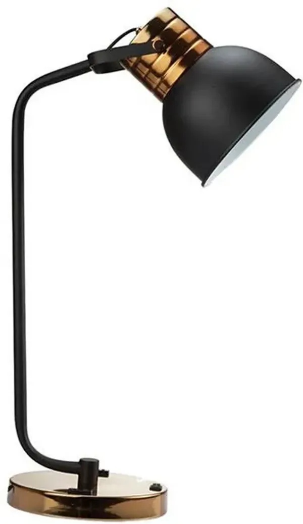 24 Inch Table Lamp, Angled Stem, Round Base, Metal, Black, Antique Gold - Benzara