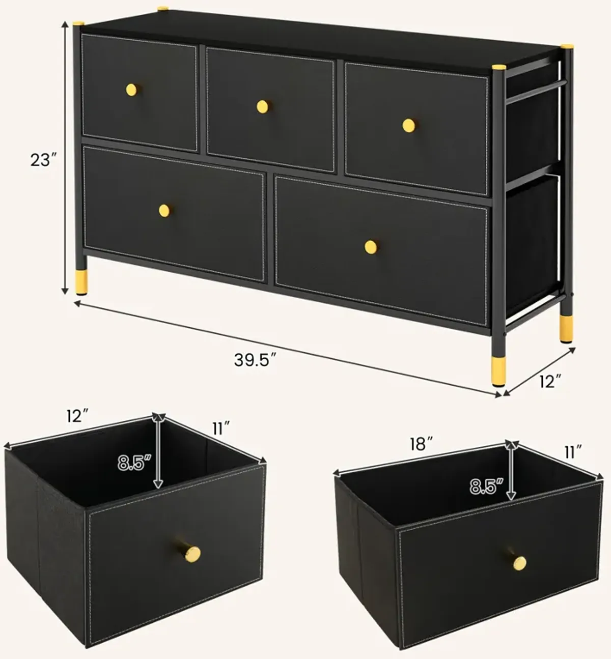 Floor Dresser Storage Organizer with 5/6/8 Drawers with Fabric Bins and Metal Frame