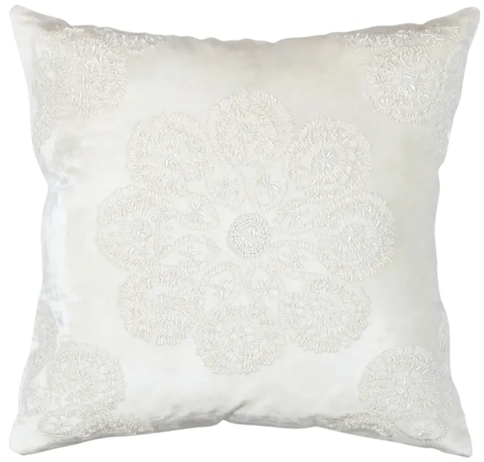 Pasargad Home Naples Embroidered Pillow, Ivory/Silver