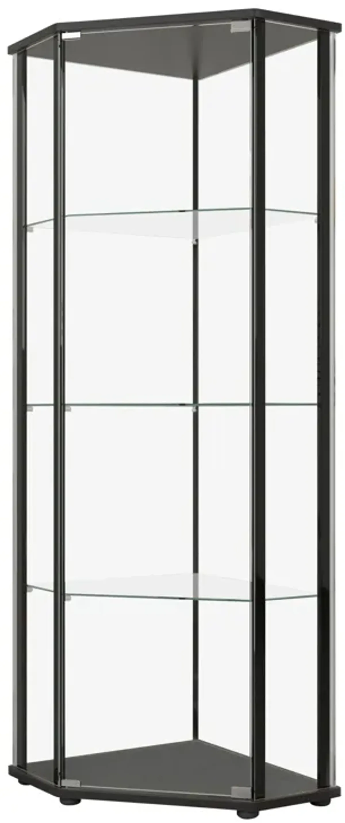 Metal Curio Cabinet with 1 Door and 3 Glass Shelves, Black-Benzara