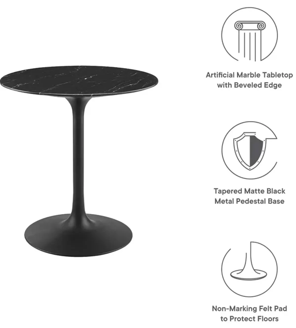 Modway - Lippa 28" Round Artificial Marble Dining Table Black Black