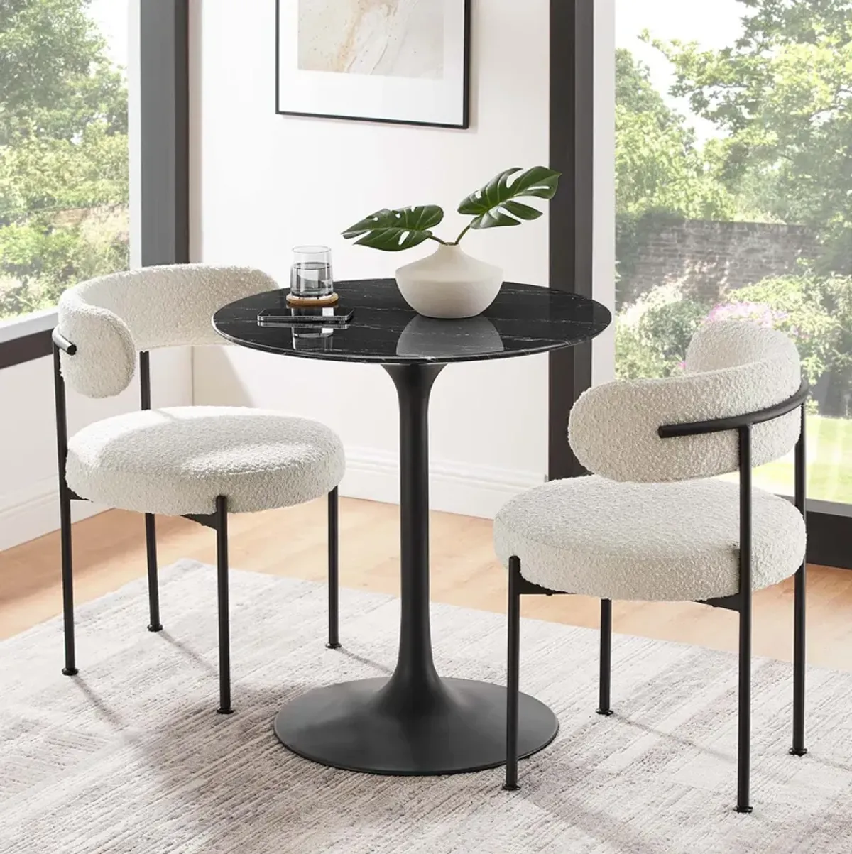 Modway - Lippa 28" Round Artificial Marble Dining Table Black Black