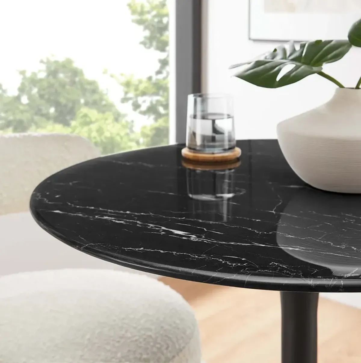 Modway - Lippa 28" Round Artificial Marble Dining Table Black Black