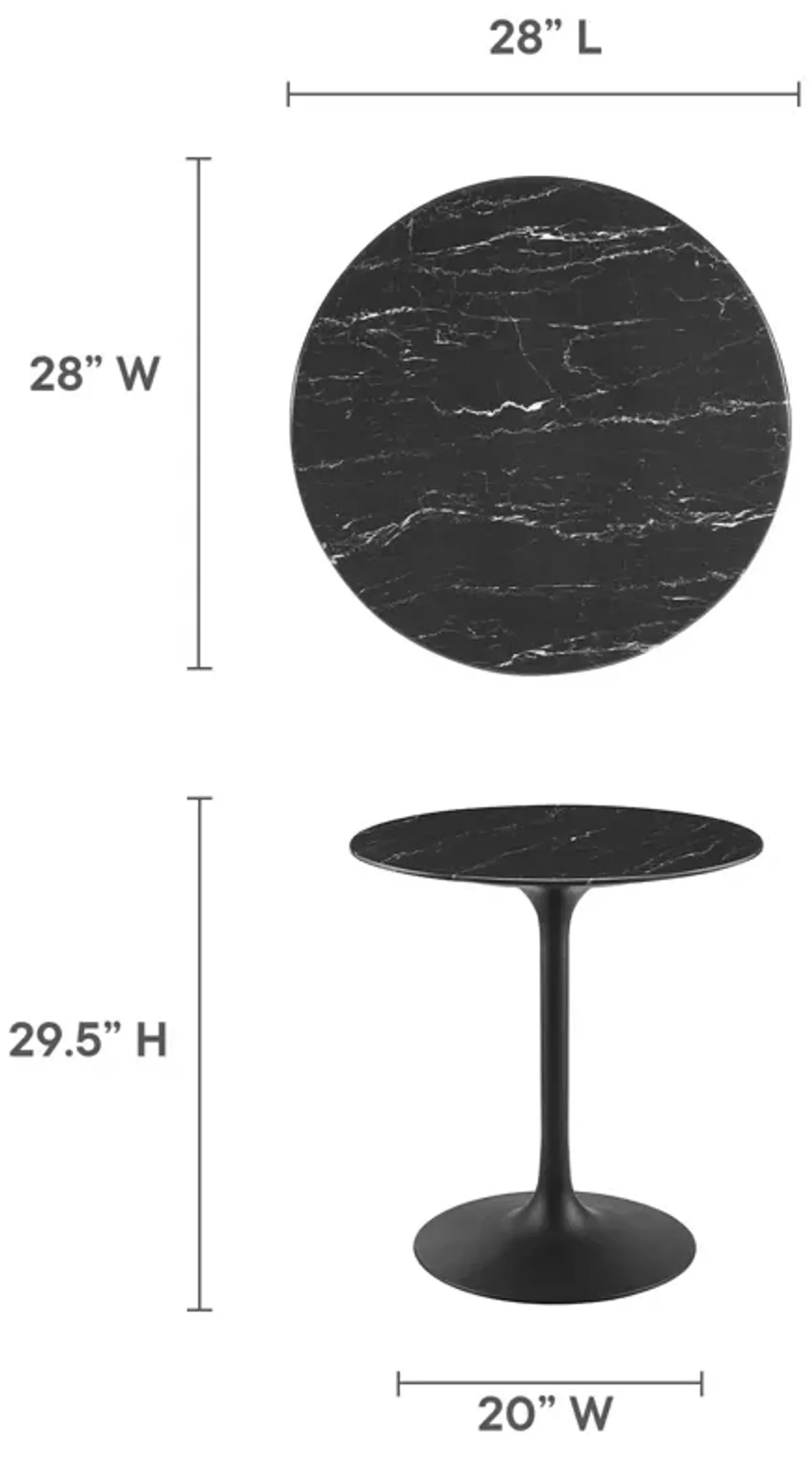 Modway - Lippa 28" Round Artificial Marble Dining Table Black Black