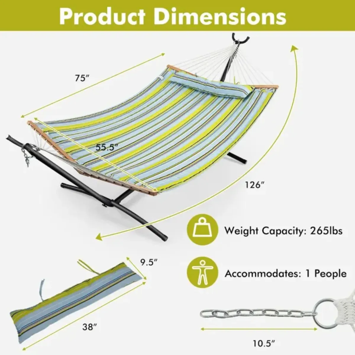 Hivvago Patio Hammock Foldable Portable Swing Chair Bed with Detachable Pillow