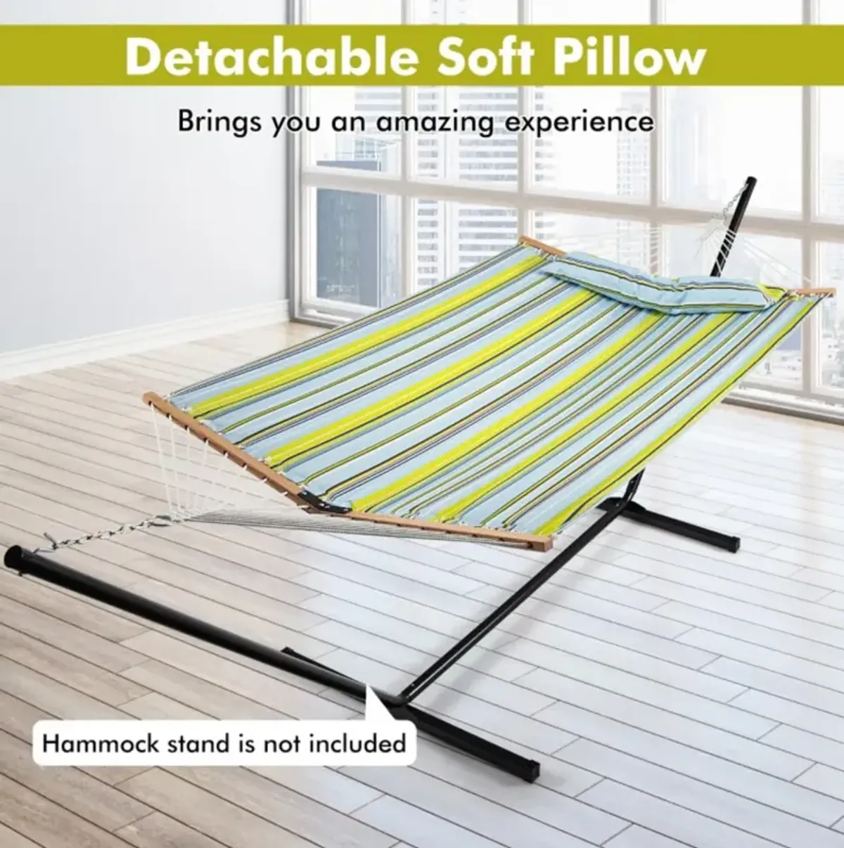 Hivvago Patio Hammock Foldable Portable Swing Chair Bed with Detachable Pillow