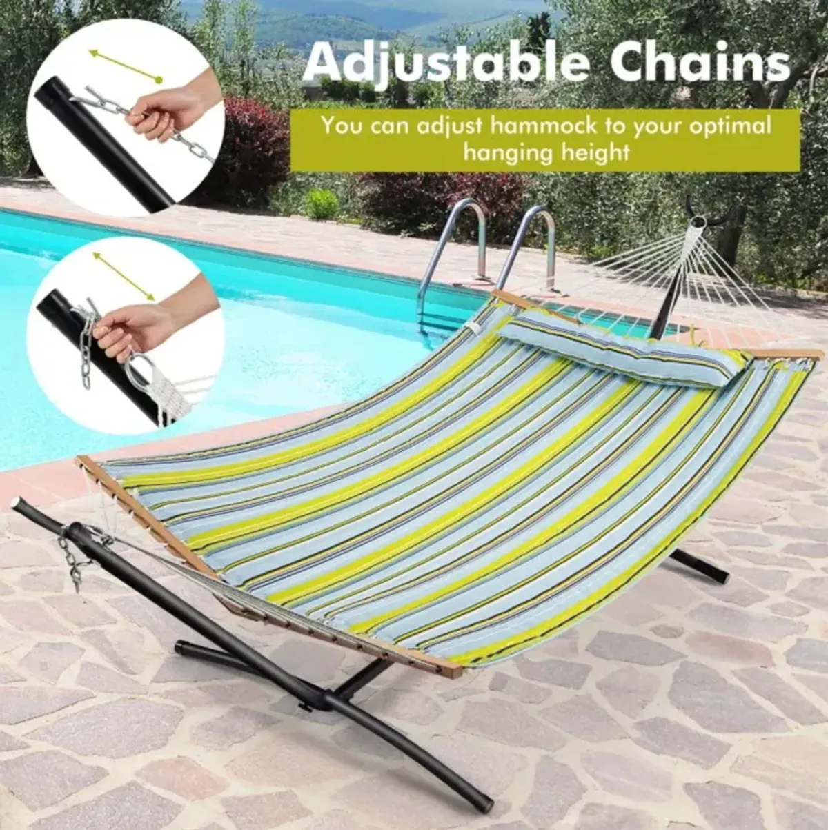 Hivvago Patio Hammock Foldable Portable Swing Chair Bed with Detachable Pillow