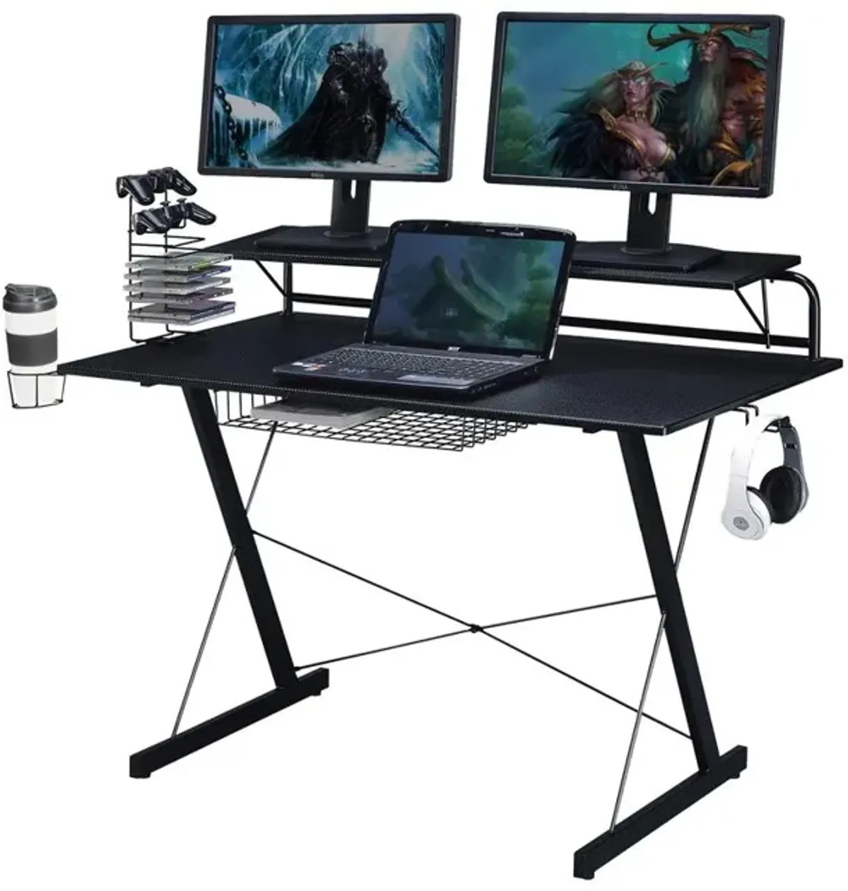 Gaming Computer Desk Setup with Organizers