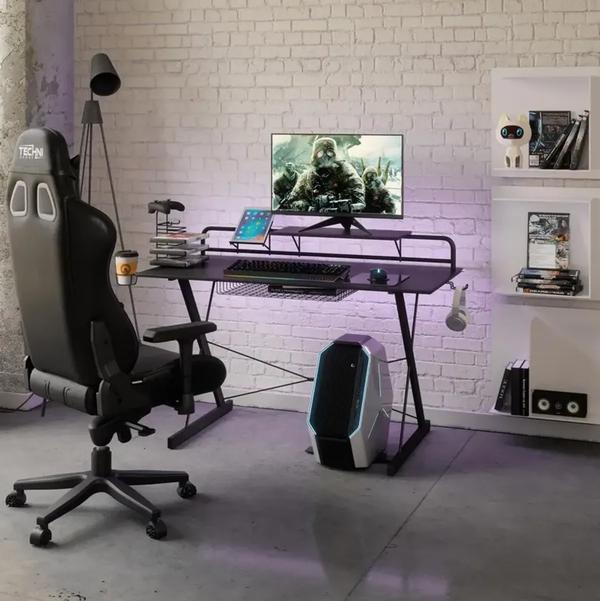 Gaming Computer Desk Setup with Organizers