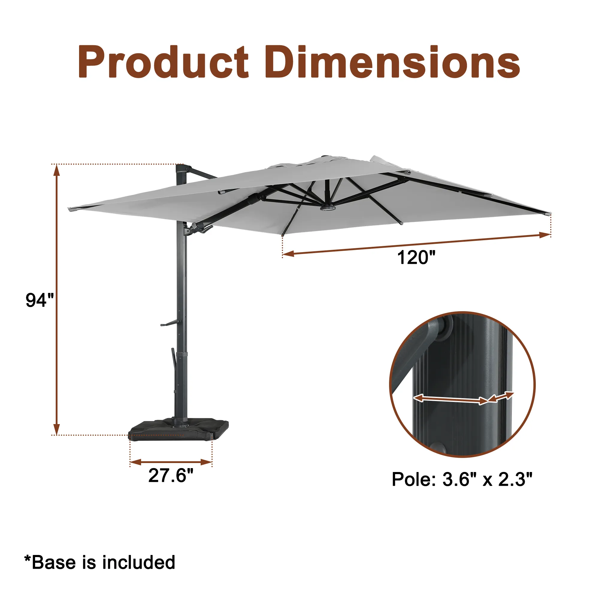 MONDAWE 10 ft. x 13 ft. Aluminum Frame Cantilever Patio Umbrella with LED Light, Large Canopy Offset Umbrella, 360-degree Rotation, 2 in 1 Crank Handle