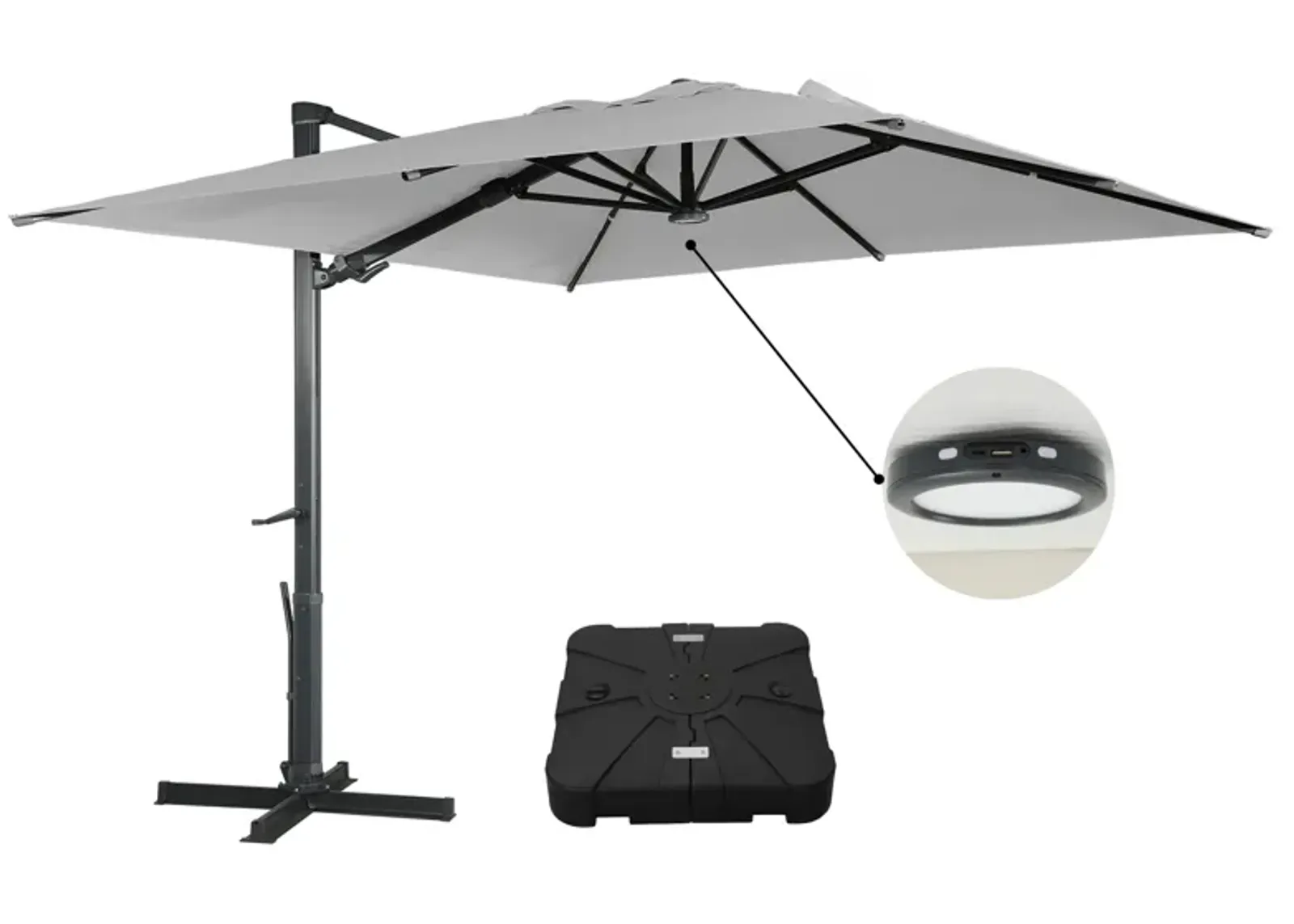 MONDAWE 10 ft. x 13 ft. Aluminum Frame Cantilever Patio Umbrella with LED Light, Large Canopy Offset Umbrella, 360-degree Rotation, 2 in 1 Crank Handle