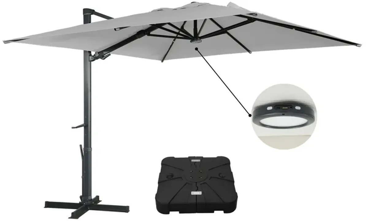 MONDAWE 10 ft. x 13 ft. Aluminum Frame Cantilever Patio Umbrella with LED Light, Large Canopy Offset Umbrella, 360-degree Rotation, 2 in 1 Crank Handle