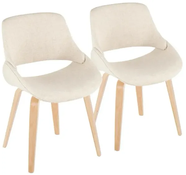 LumiSource Natural Wood, Cream Fabric Fabrico Chair - Set of 2