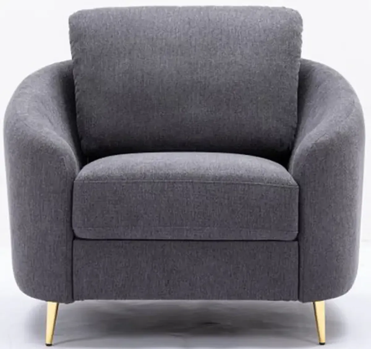 Nial 34 Inch Accent Chair, Linen Upholstery, Pine Wood, Gray and Gold  - Benzara