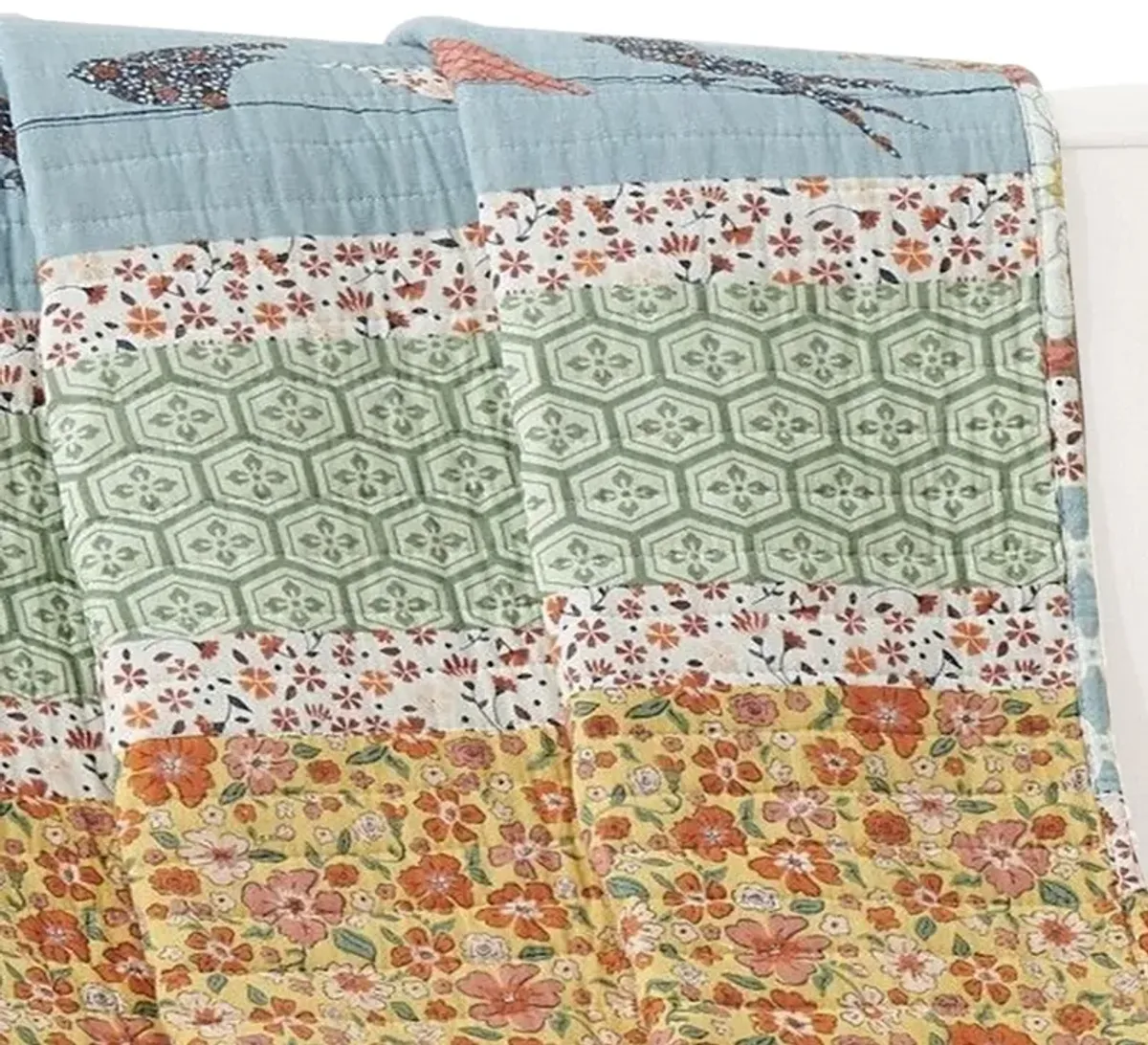 Nite 50 x 60 Quilted Throw Blanket with Fill, Floral, Striped, Multicolor - Benzara