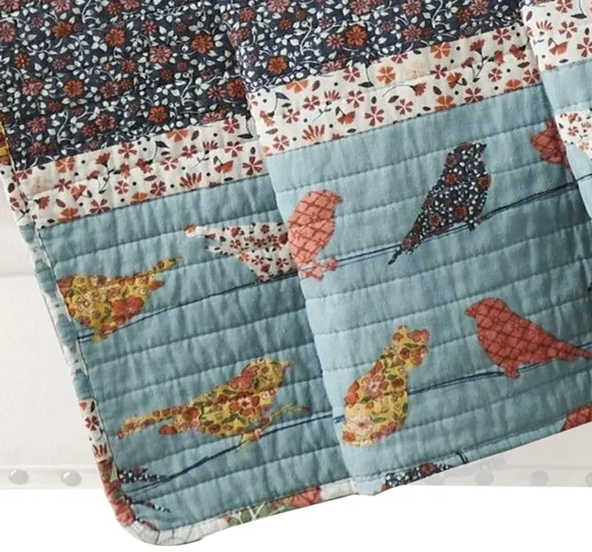 Nite 50 x 60 Quilted Throw Blanket with Fill, Floral, Striped, Multicolor - Benzara