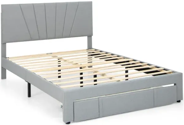 Full/Queen Size Upholstered Bed Frame with Drawer and Adjustable Headboard-Full Size