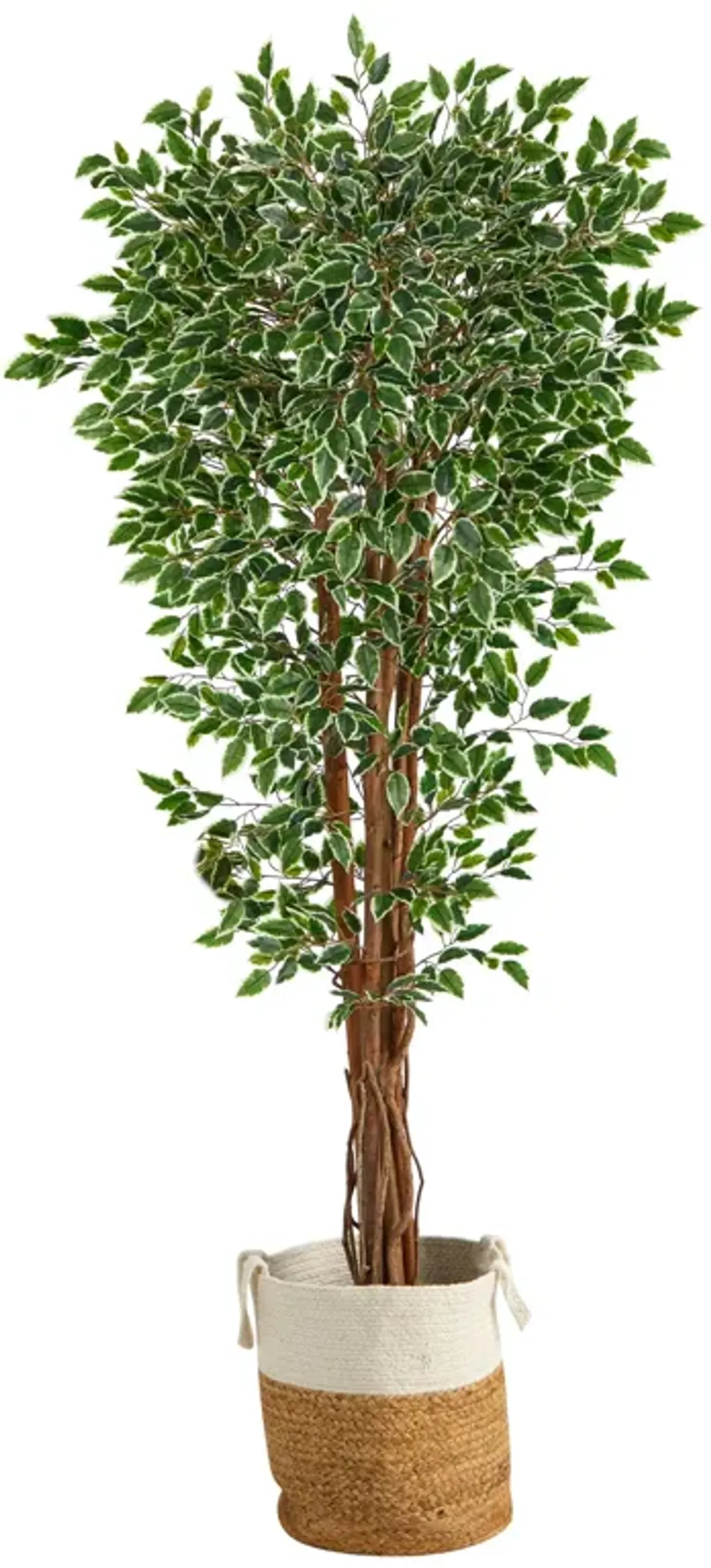 Hivvago 70 Inches Variegated Ficus Artificial Tree in Handmade Natural Jute and Cotton Planter UV Resistant (Indoor/Outdoor)