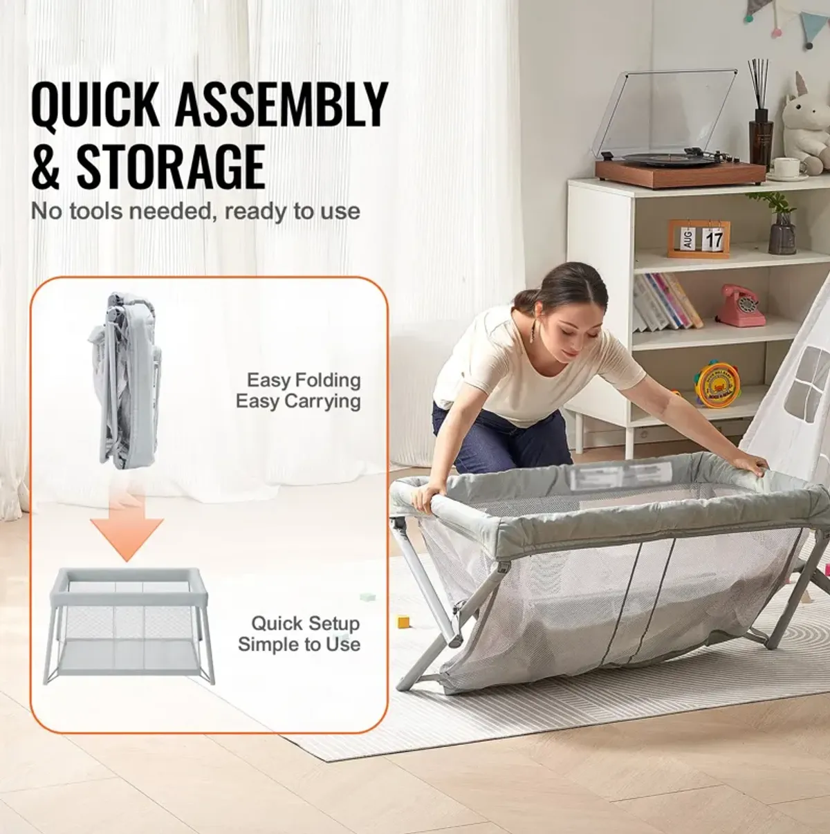 Folding Baby Travel Crib and Play Yard with Soft Mattress Pad Portable Playpen