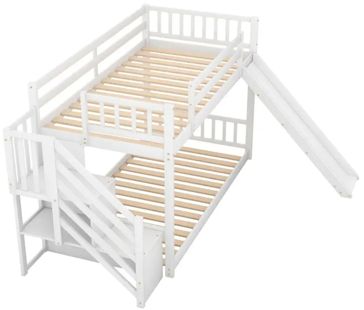 Twin Over Twin Bunk Bed With Convertible Slide And Stairway