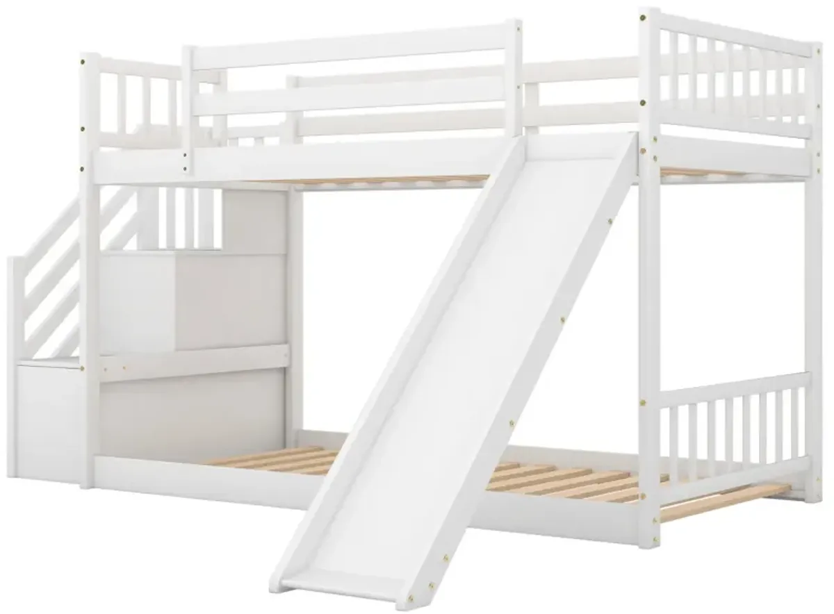 Twin Over Twin Bunk Bed With Convertible Slide And Stairway