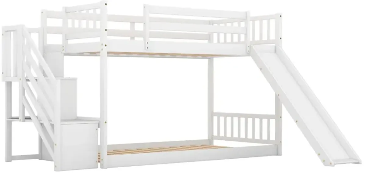 Twin Over Twin Bunk Bed With Convertible Slide And Stairway