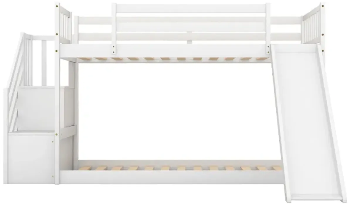 Twin Over Twin Bunk Bed With Convertible Slide And Stairway