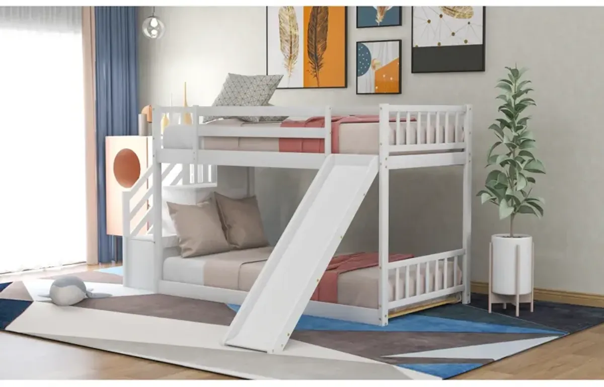 Twin Over Twin Bunk Bed With Convertible Slide And Stairway