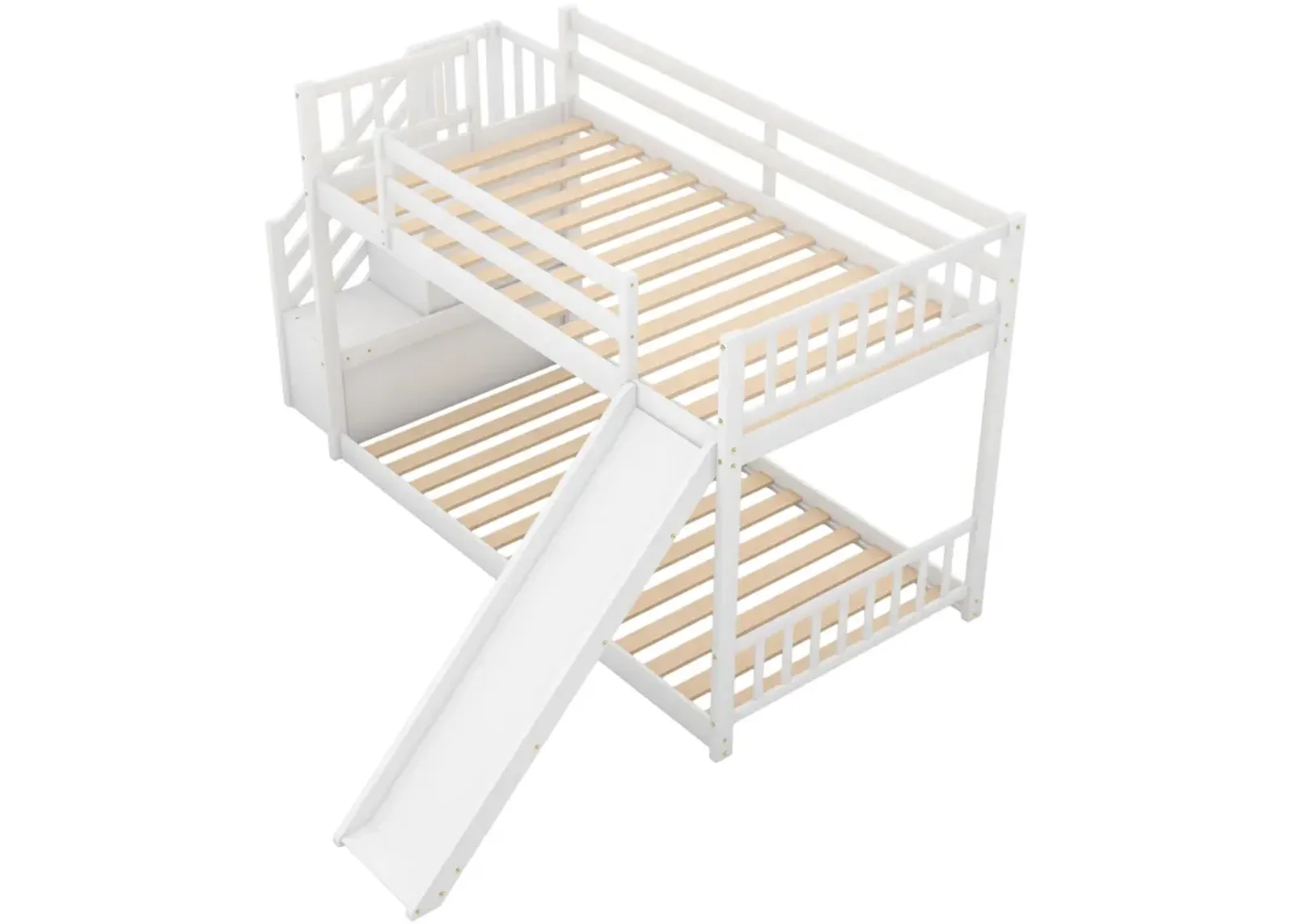 Twin Over Twin Bunk Bed With Convertible Slide And Stairway