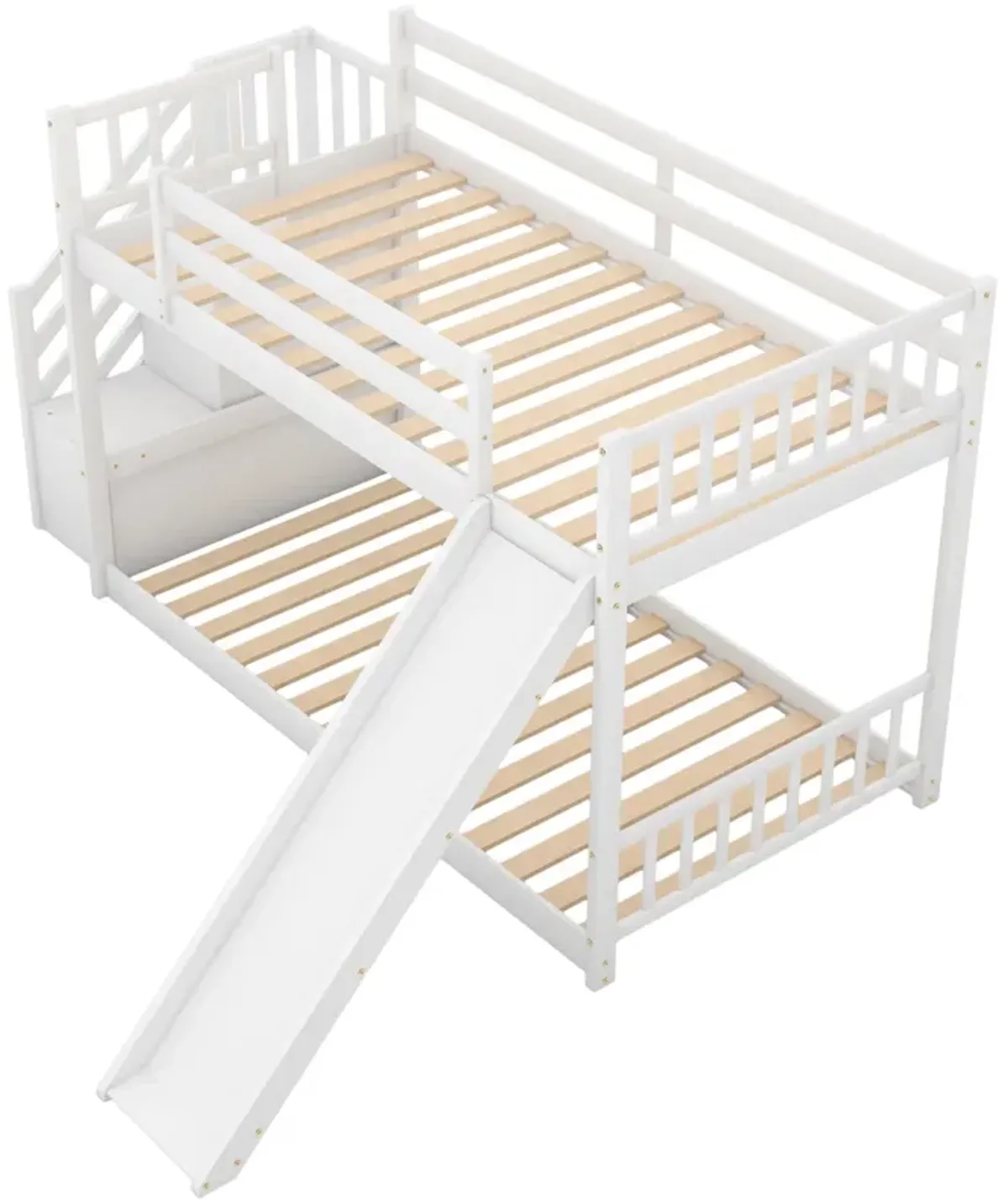 Twin Over Twin Bunk Bed With Convertible Slide And Stairway