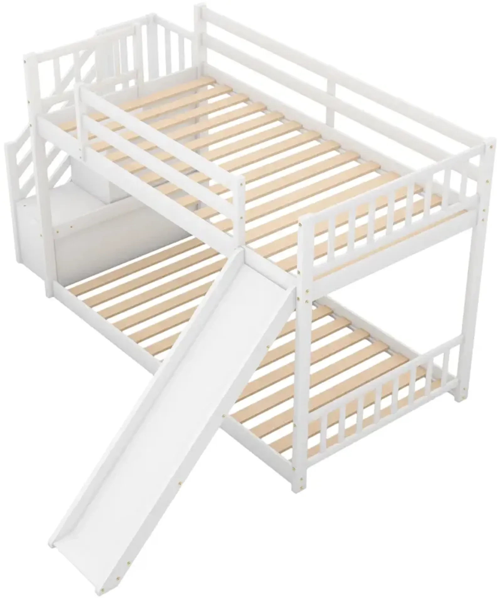 Twin Over Twin Bunk Bed With Convertible Slide And Stairway