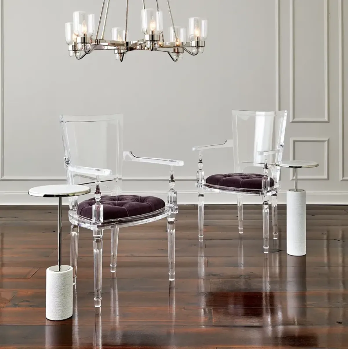 Short Cored Marble Table- Silver