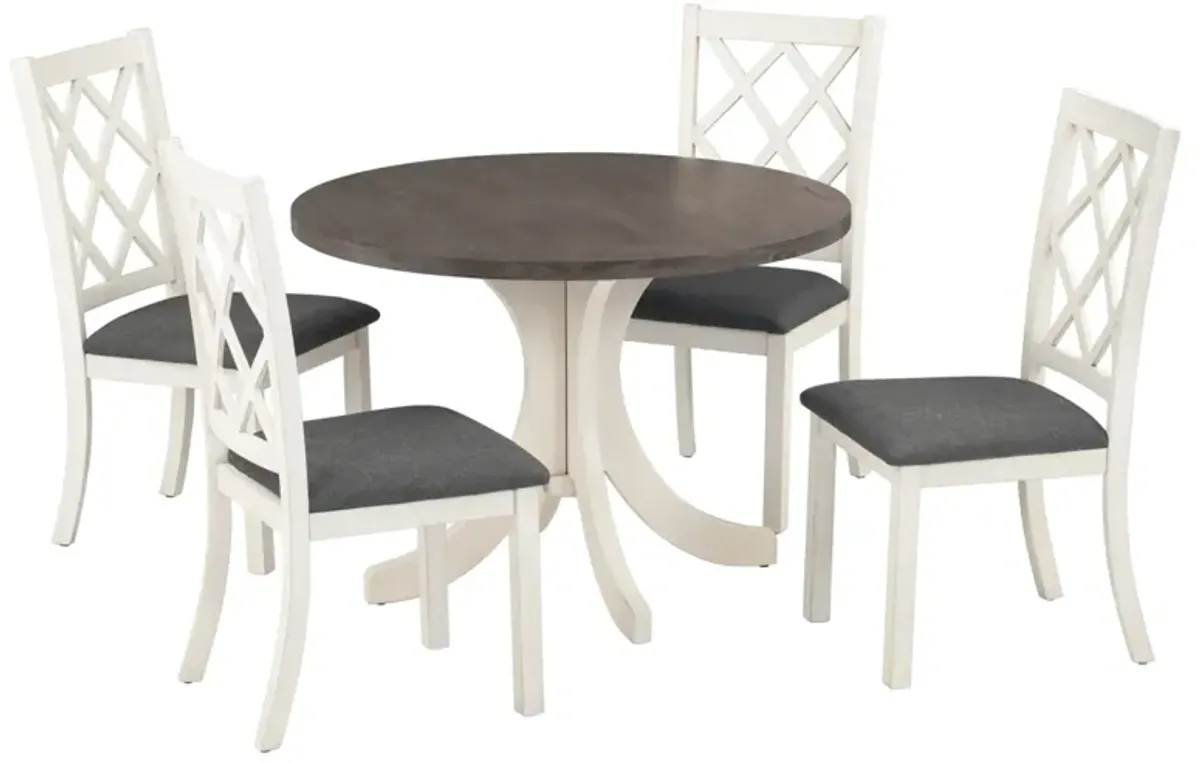 Mid-Century Solid Wood 5-Piece Round Dining Table Set