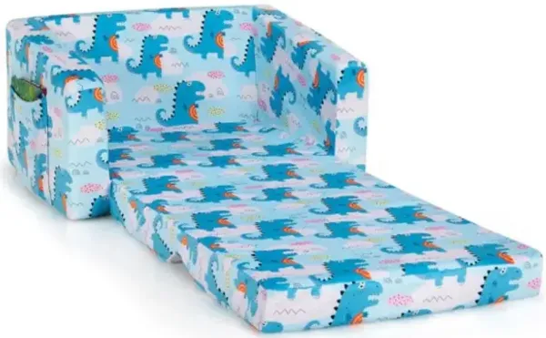 2-in-1 Convertible Kids Sofa with Velvet Fabric