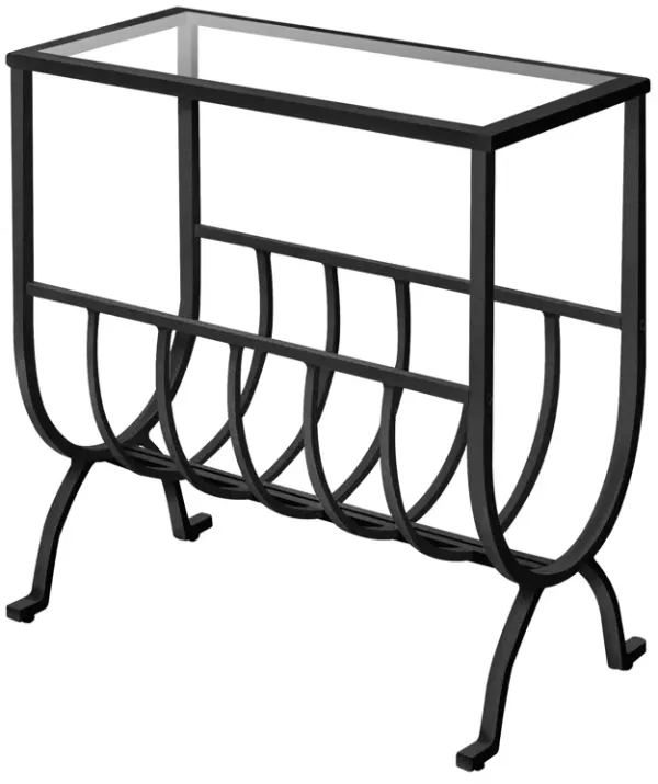 Monarch Specialties I 3308 Accent Table, Side, End, Magazine, Nightstand, Narrow, Living Room, Bedroom, Metal, Tempered Glass, Black, Clear, Transitional