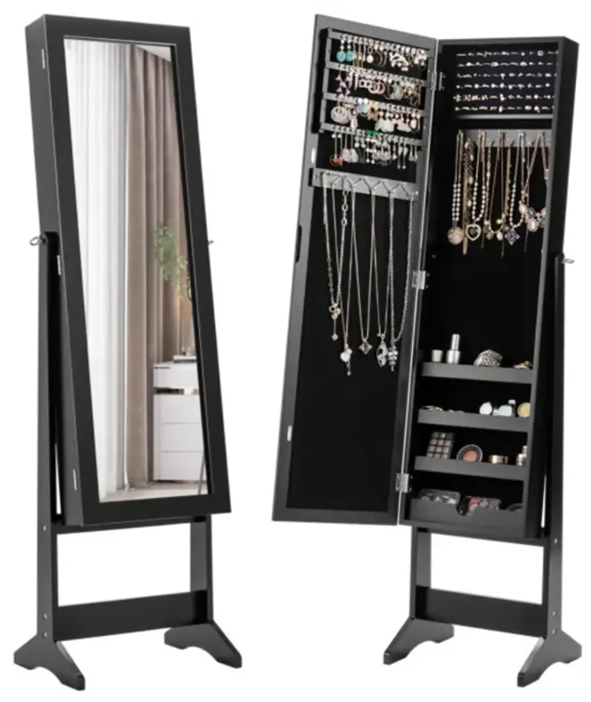 Hivvago Mirrored Standing Jewelry Cabinet Storage Box