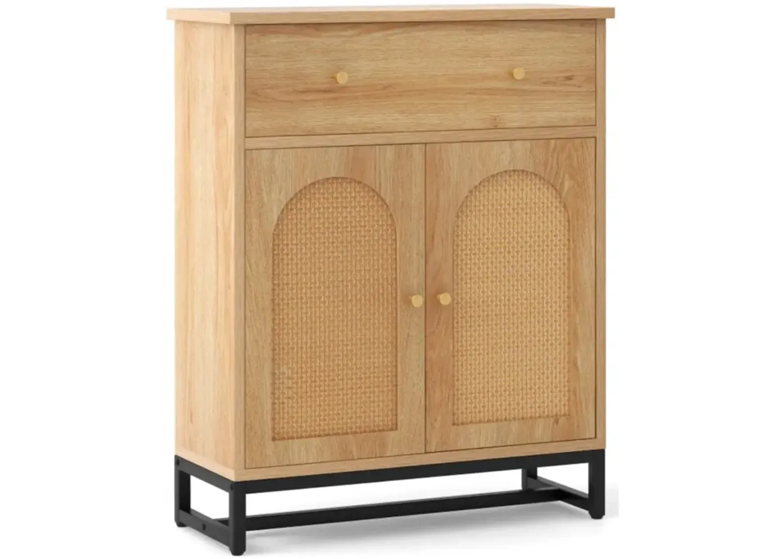 Hivvago Accent Floor Storage Cabinet with Rattan Doors and Drawer-Natural