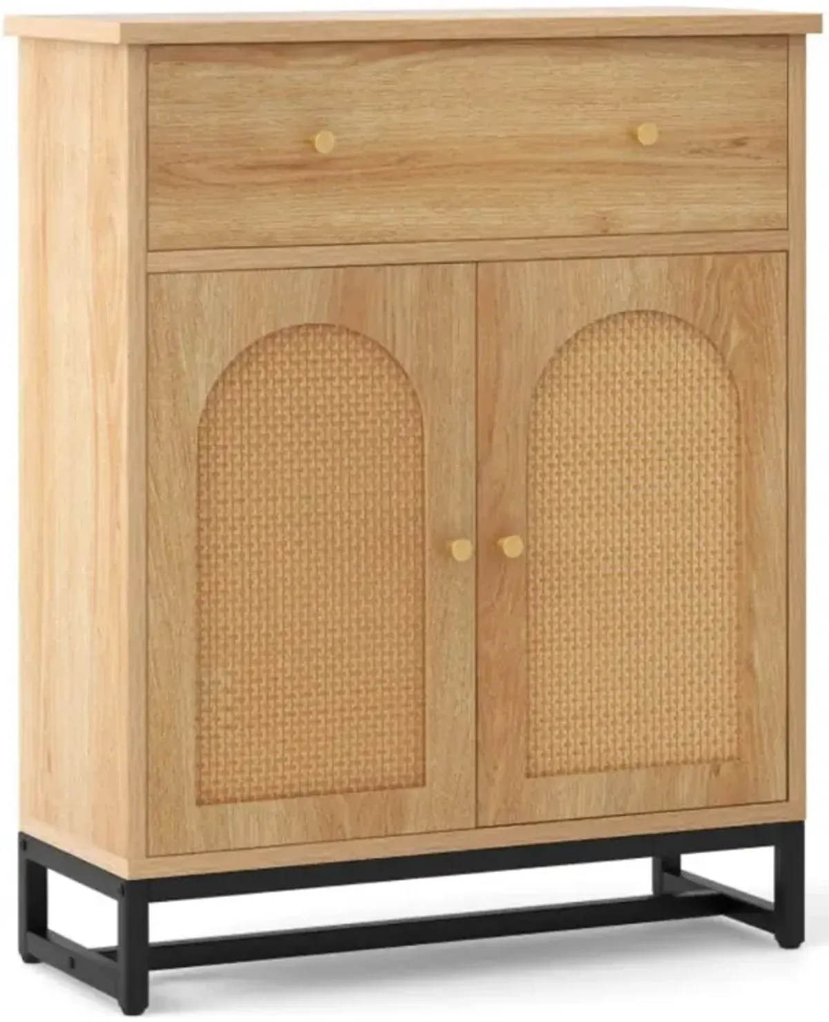 Hivvago Accent Floor Storage Cabinet with Rattan Doors and Drawer-Natural