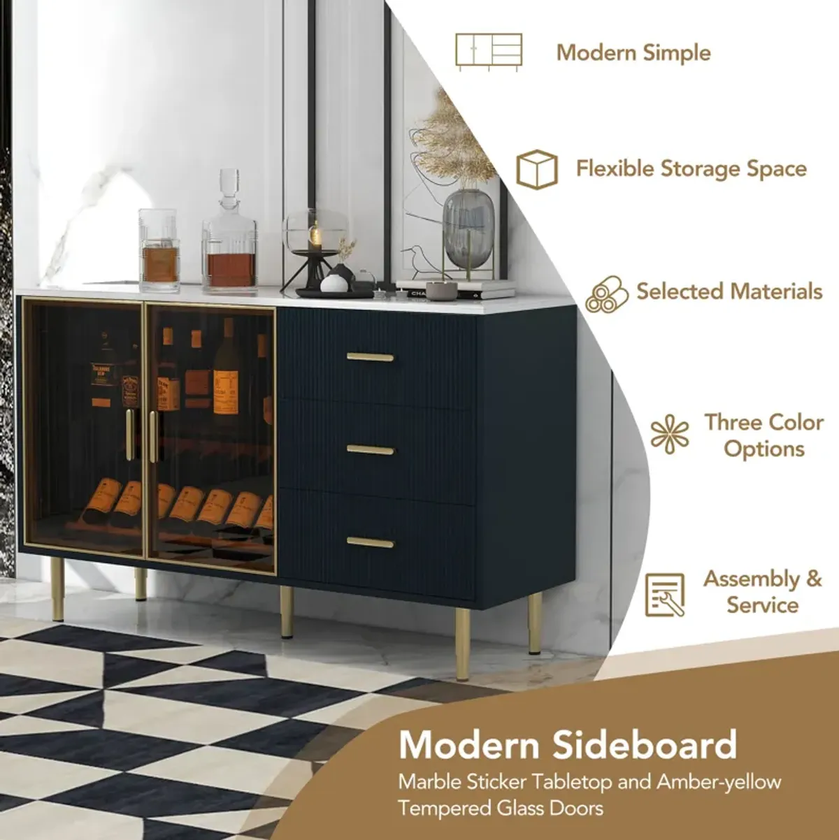 Merax Modern Sideboard MDF Buffet Storage Cabinet