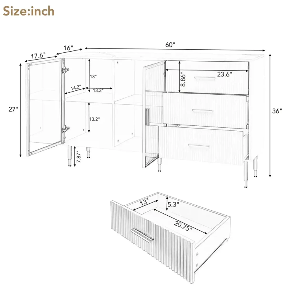 Merax Modern Sideboard MDF Buffet Storage Cabinet