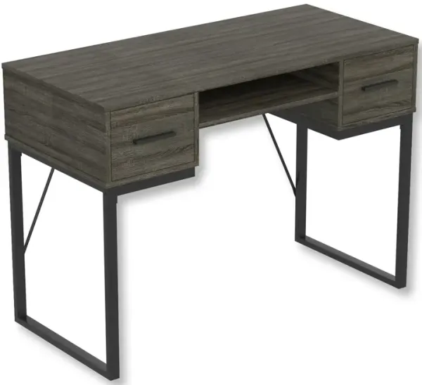 Safdie & Co Computer Desk 42.5" Long Dark Grey with 2 Drawers 1 Shelf and Black Metal for Home Office and Small Spaces. Ideal for writing