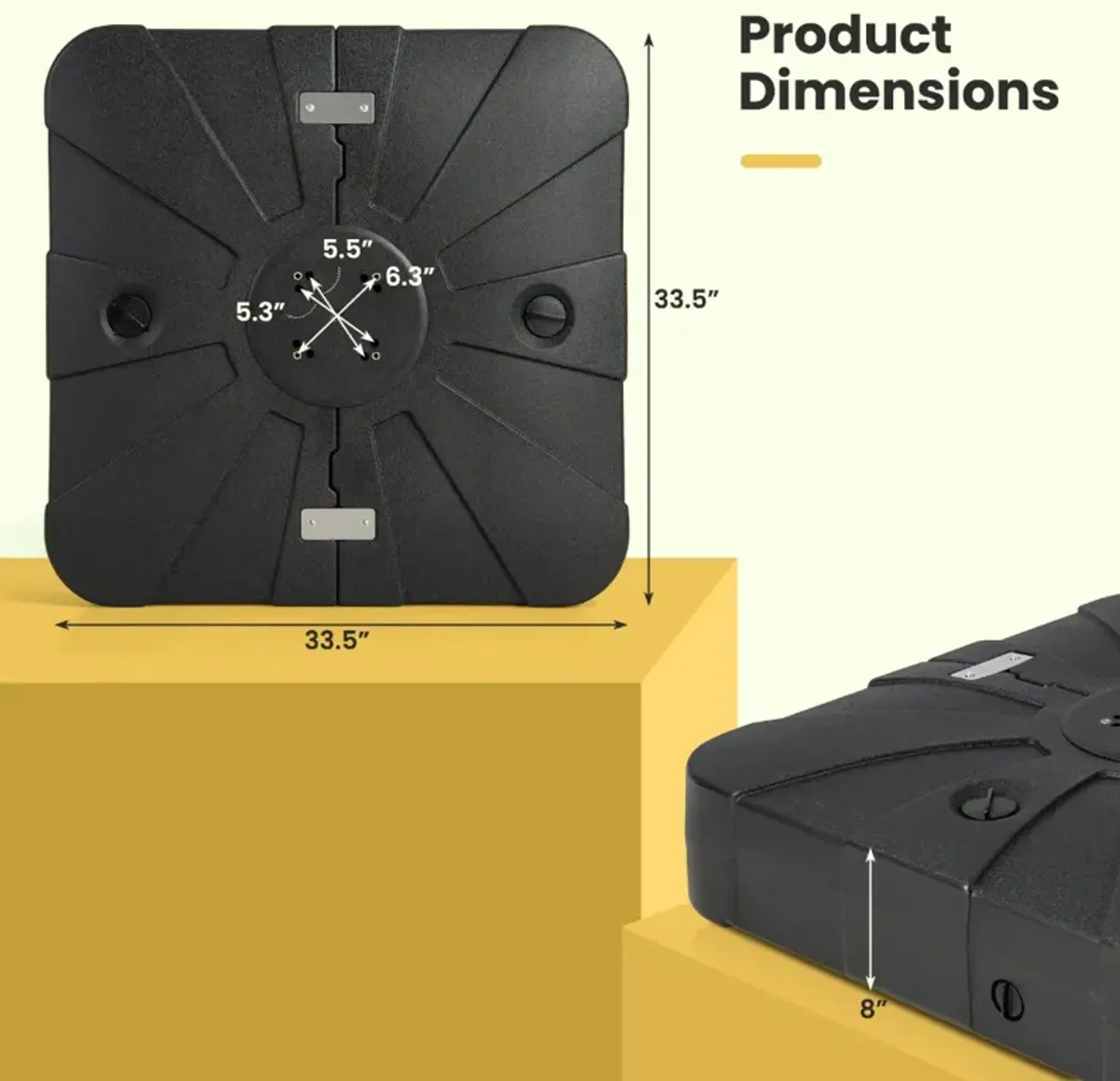 33.5 x 33.5 Inch Fillable Cantilever Umbrella Base with Wheels