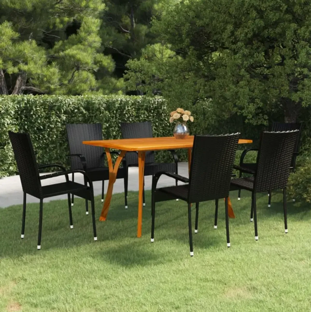 vidaXL 7 Piece Garden Dining Set Black